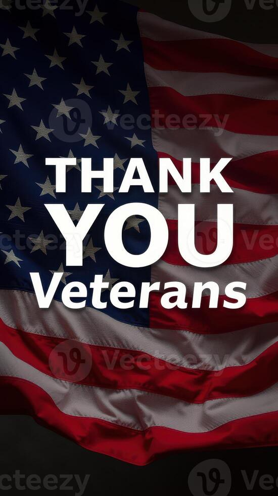 Honoring the bravery and sacrifice of veterans with a heartfelt message on a flag background photo