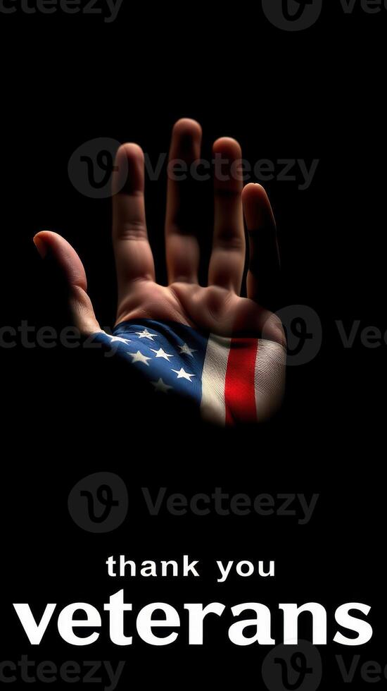 Hand displaying American flag expresses gratitude towards veterans for their service and sacrifice photo
