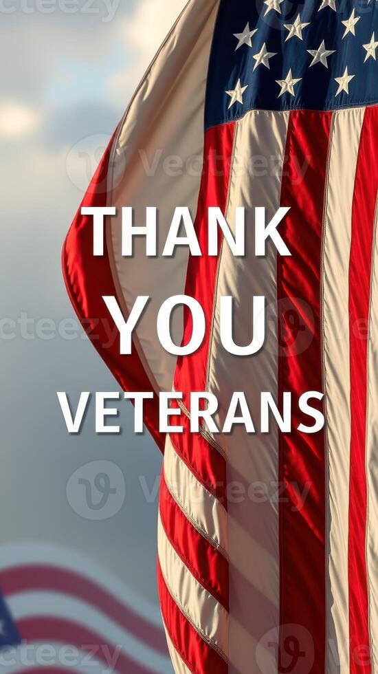 Thank you veterans for your service and sacrifice displayed under the American flag on a clear day photo