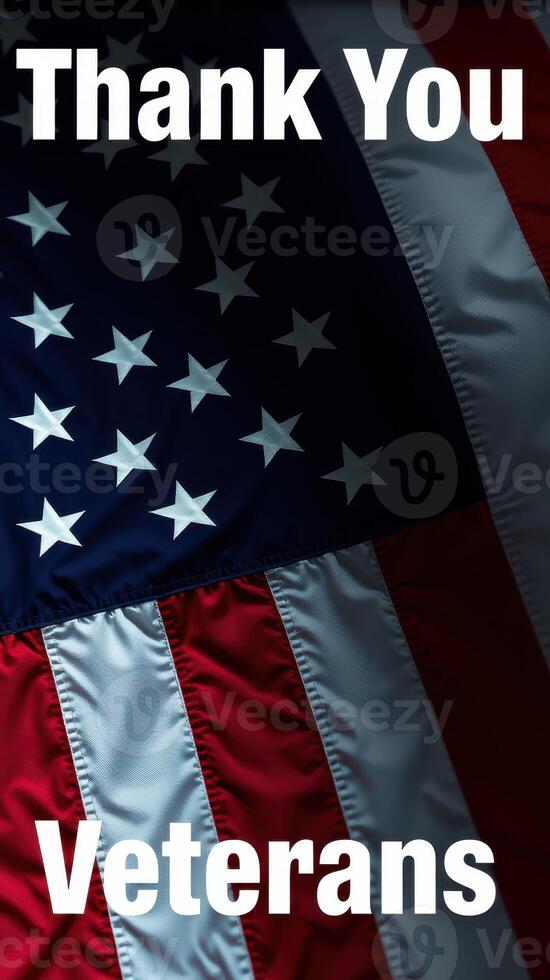 Patriotic display honoring veterans with American flag and heartfelt message in a solemn setting photo
