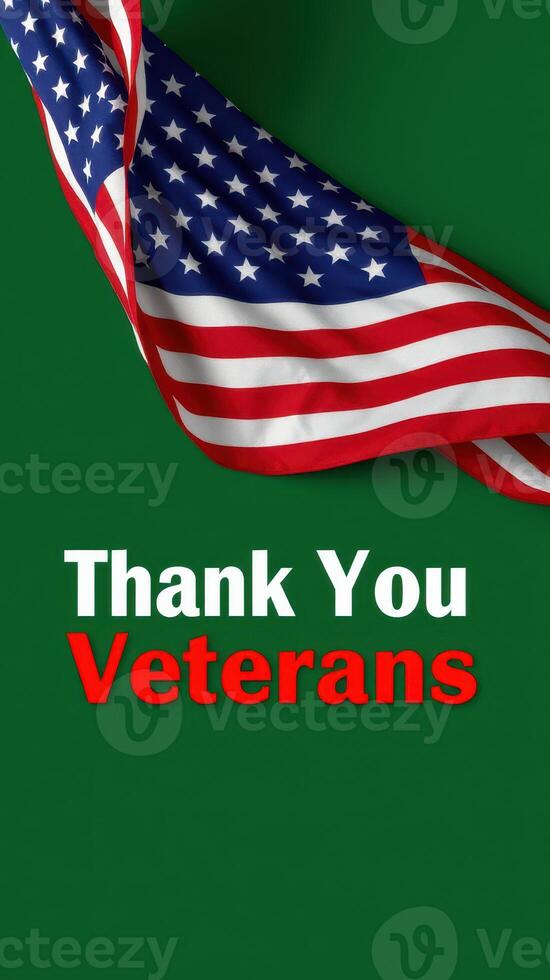 Celebrate and honor veterans with a heartfelt message on a vibrant green background featuring an American flag photo