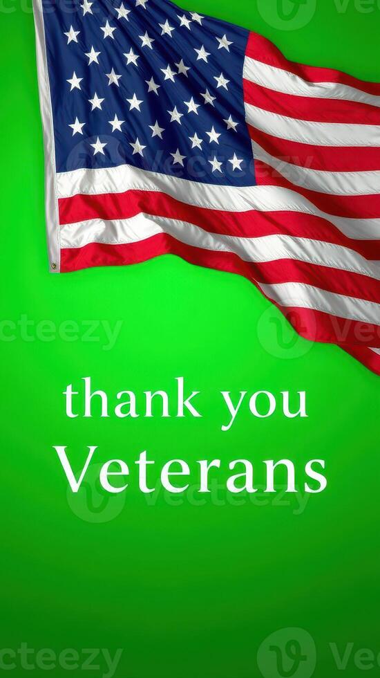 Colorful background displaying an American flag with heartfelt message honoring veterans for their service and commitment photo