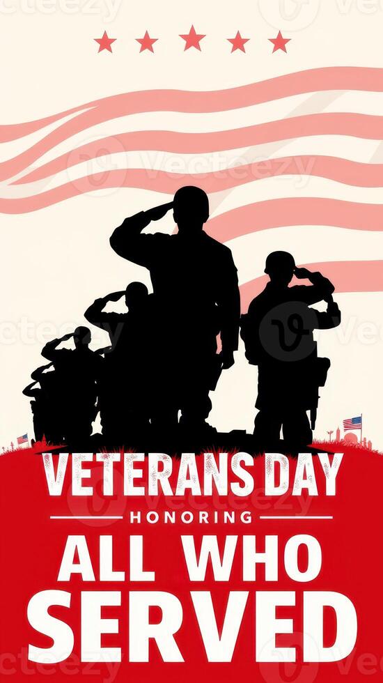 Veterans Day celebration with figures saluting against a patriotic backdrop photo
