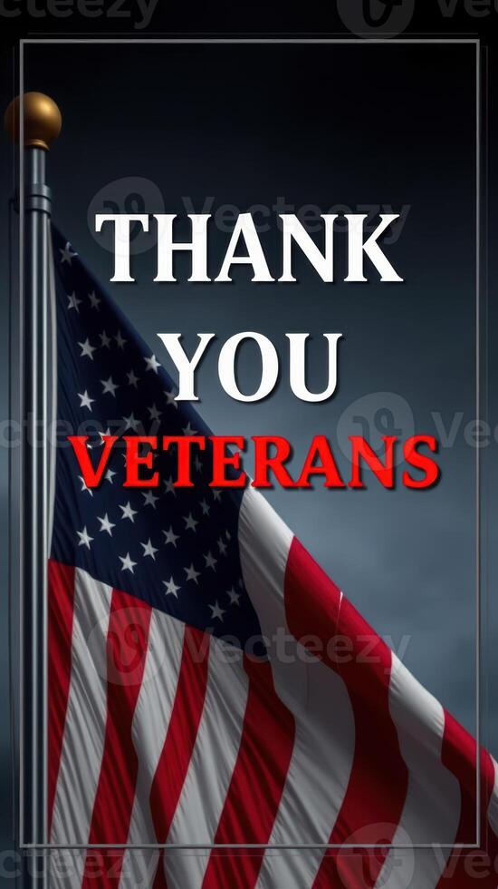 Celebrating veterans with gratitude at a commemoration event featuring an American flag photo