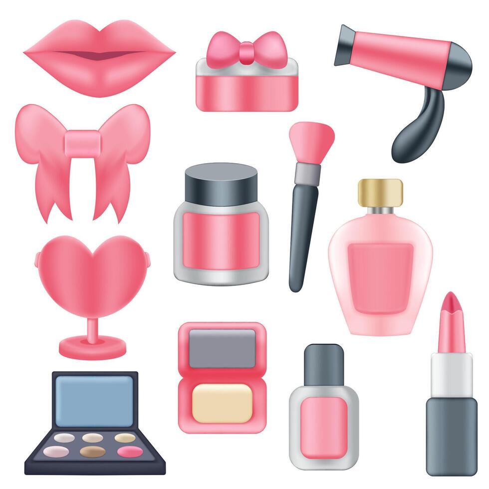 3D Cosmetics and Makeup Elements Set vector