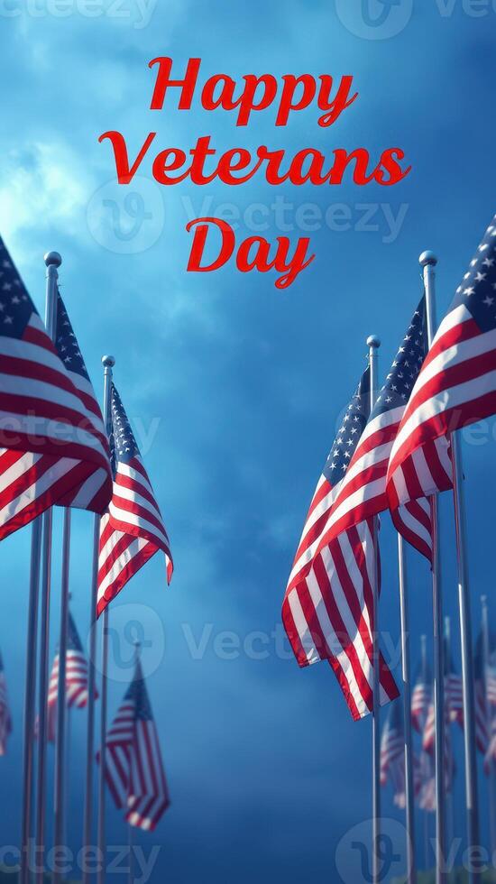 Flags wave in unison under a clear sky while celebrating Veterans Day with heartfelt wishes for service members photo