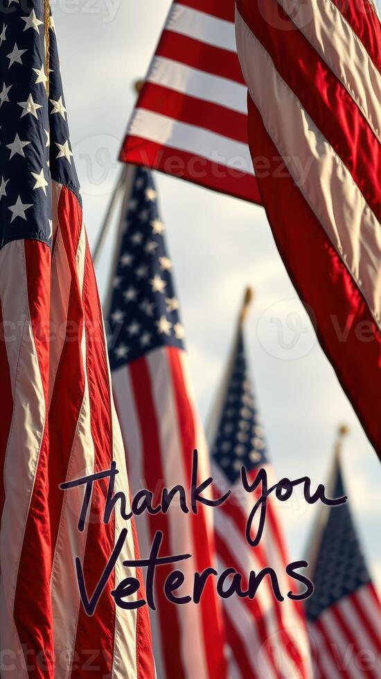 American flags wave proudly at a veterans tribute event held on a sunny day in a public park photo