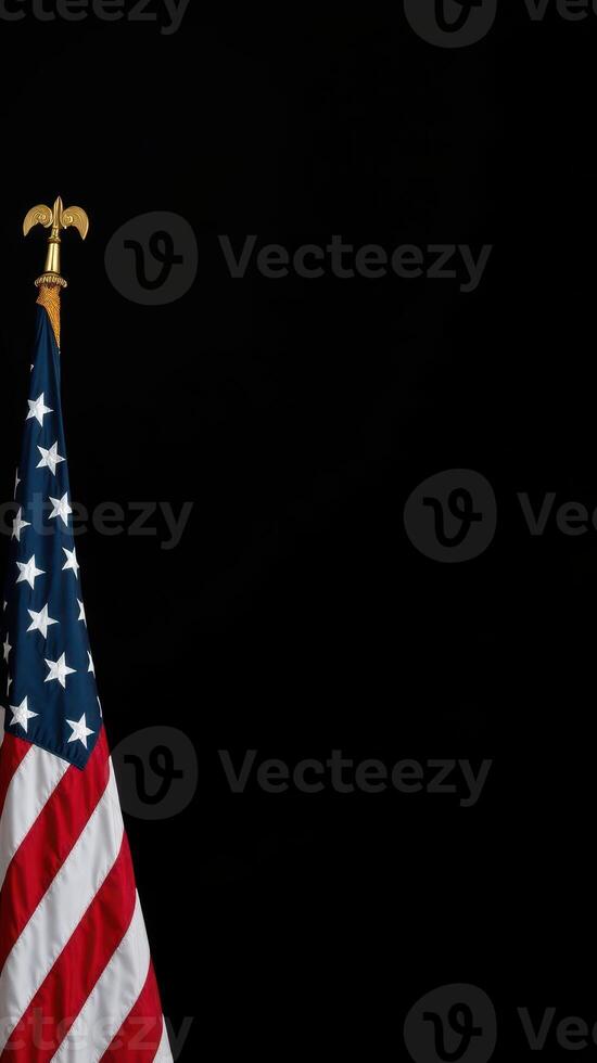 American flag displayed on a flagpole against a black background, symbolizing patriotism and national pride during a solemn occasion photo