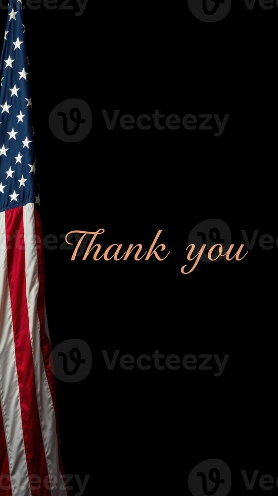 Flag displayed alongside a heartfelt message of gratitude during a patriotic event in a solemn atmosphere photo