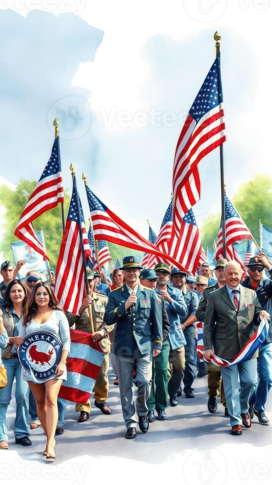 Marchers carry American flags during a patriotic parade in Texas celebrating national pride and unity photo