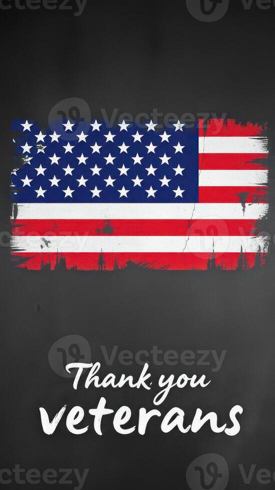 Celebrating veterans with a patriotic display featuring a worn American flag and a heartfelt message of gratitude photo
