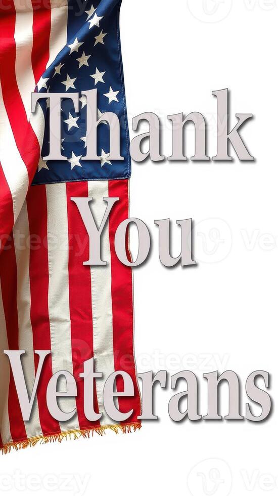 Patriotic display of gratitude for veterans featuring an American flag with heartfelt message photo