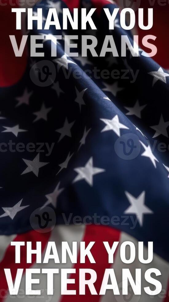 Thanking veterans with a waving flag on a solemn day of remembrance in a patriotic atmosphere photo