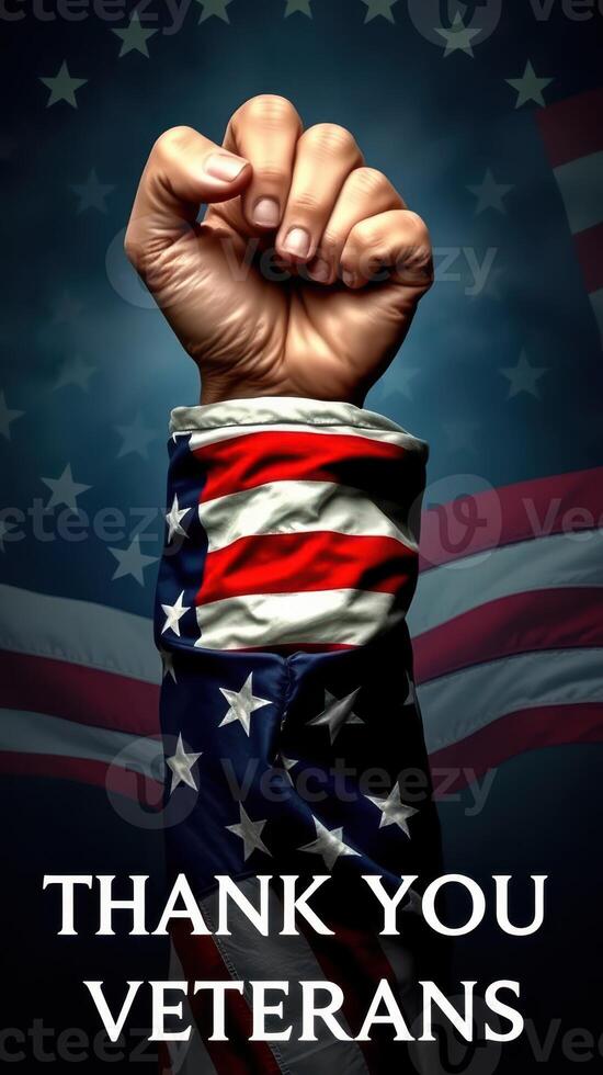 Recognizing the sacrifice and bravery of veterans through a powerful fist raised in patriotic colors photo
