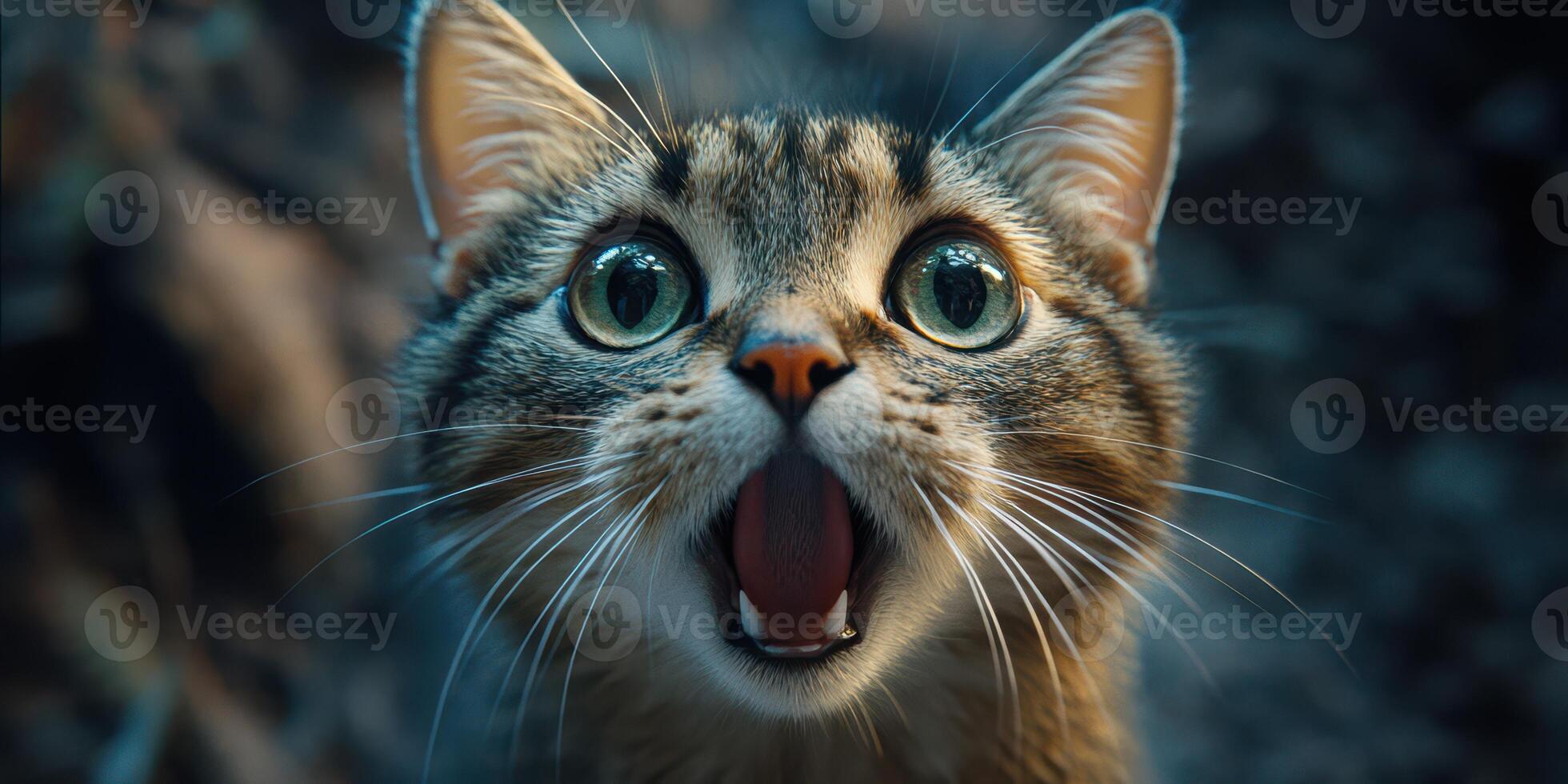Cute kitten with surprised expression explores its environment in a cozy indoor setting during the evening hours photo