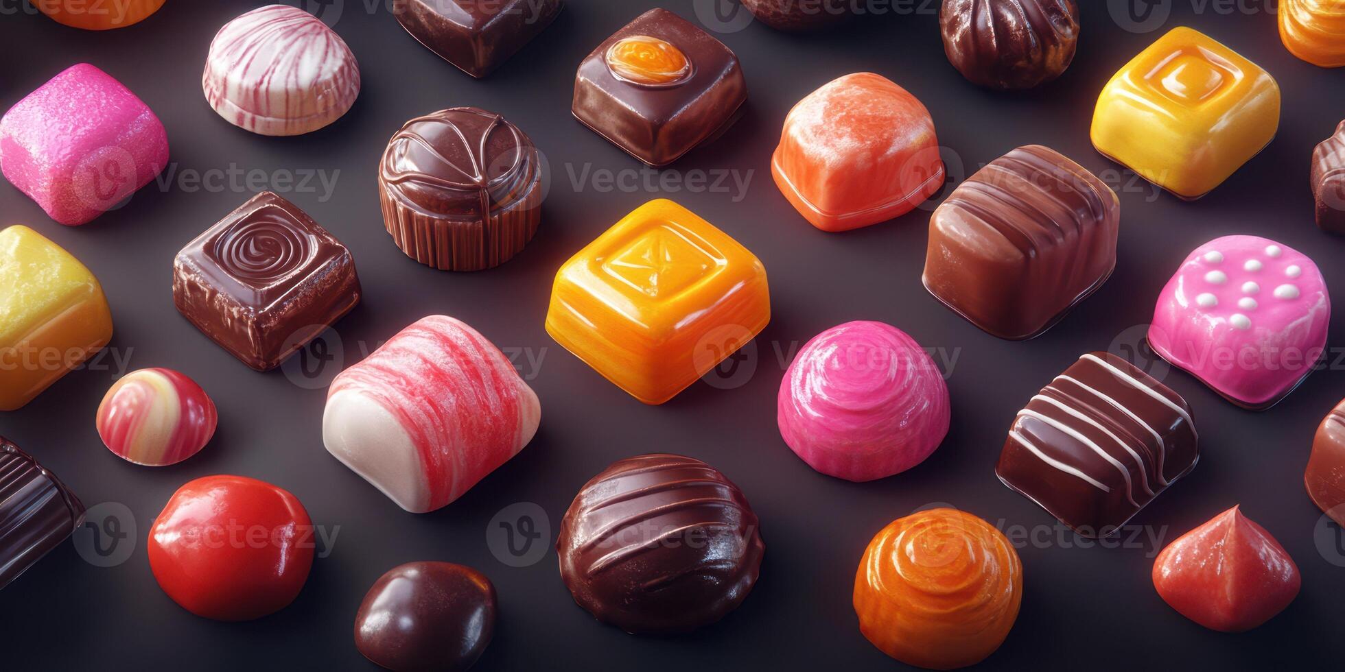Colorful assortment of chocolates displayed on a dark surface, perfect for celebrations and gifting photo