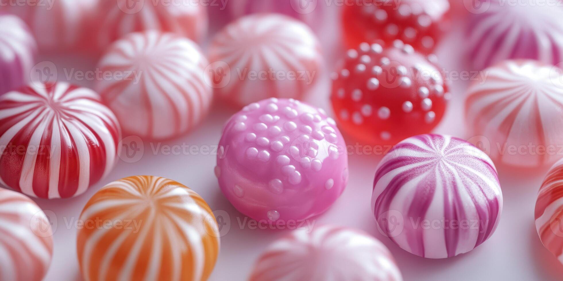 Colorful candy assortment showcasing various shapes and textures on a white surface photo