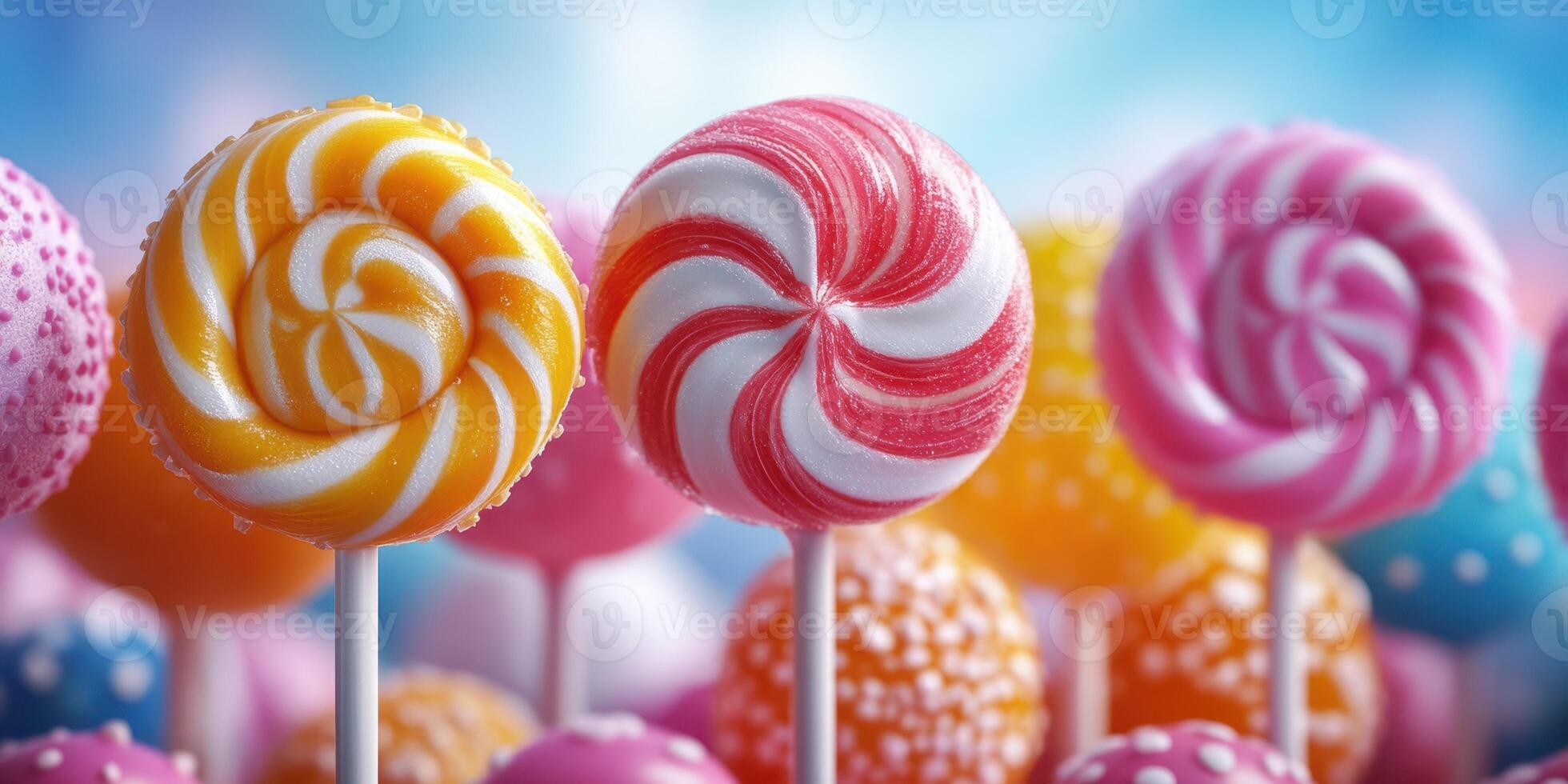 Colorful lollipops and candy pops arranged attractively at a festive event celebrating sweets and treats photo