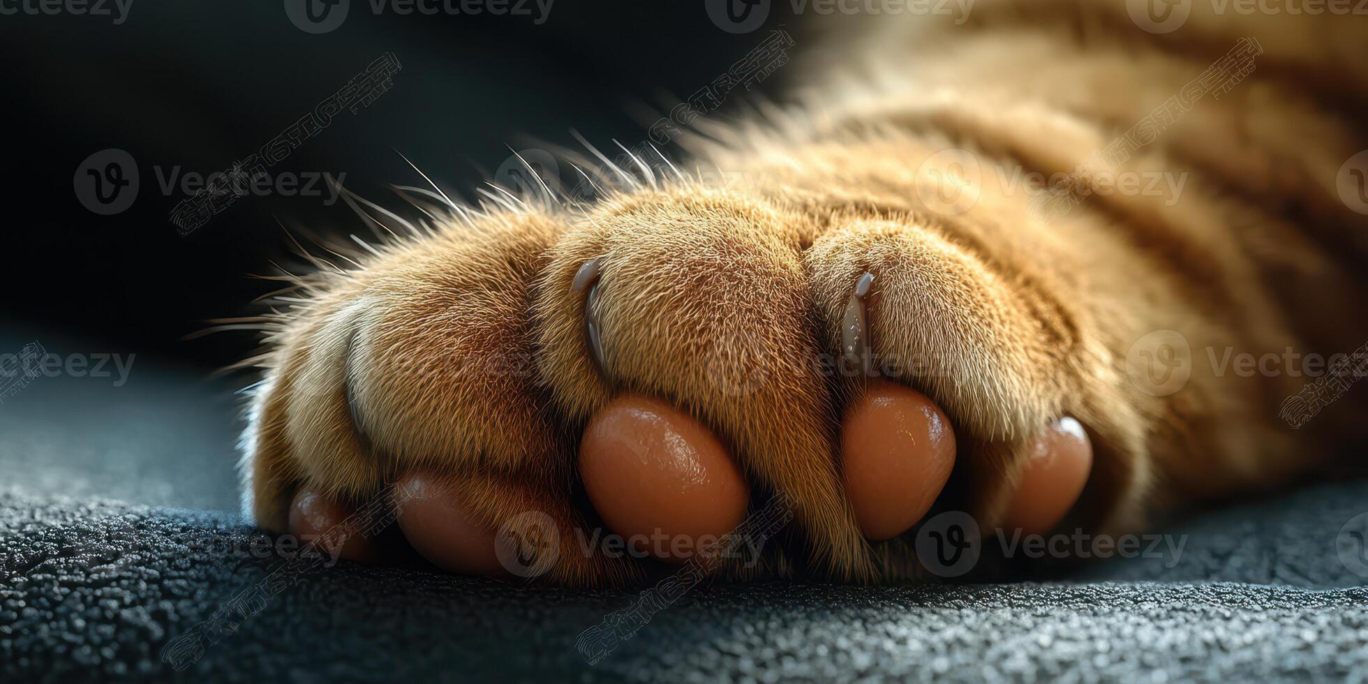 Close-up view of a tiger's paw resting on a soft surface in a calm indoor environment photo