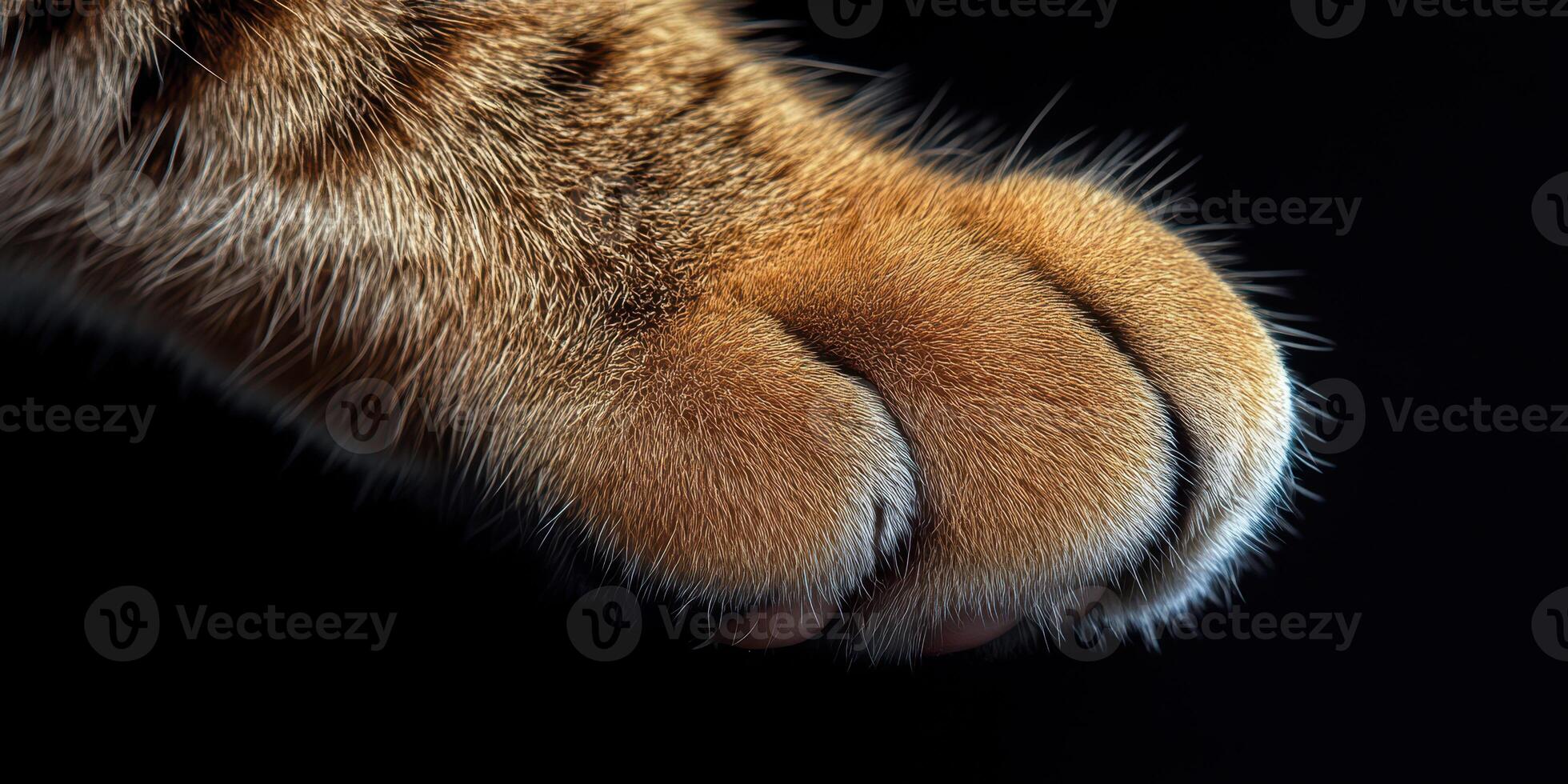 Detailed view of a tiger's paw showcasing its pads and claws against a dark background photo