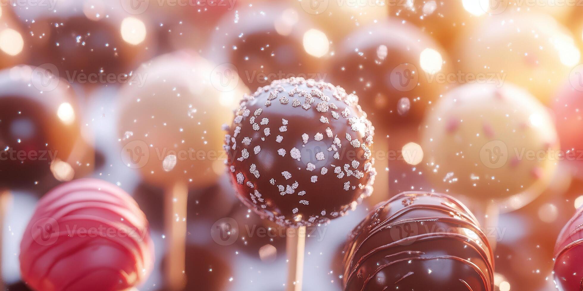 Delicious chocolate cake pops arranged in a festive display during a celebration in a cozy setting photo