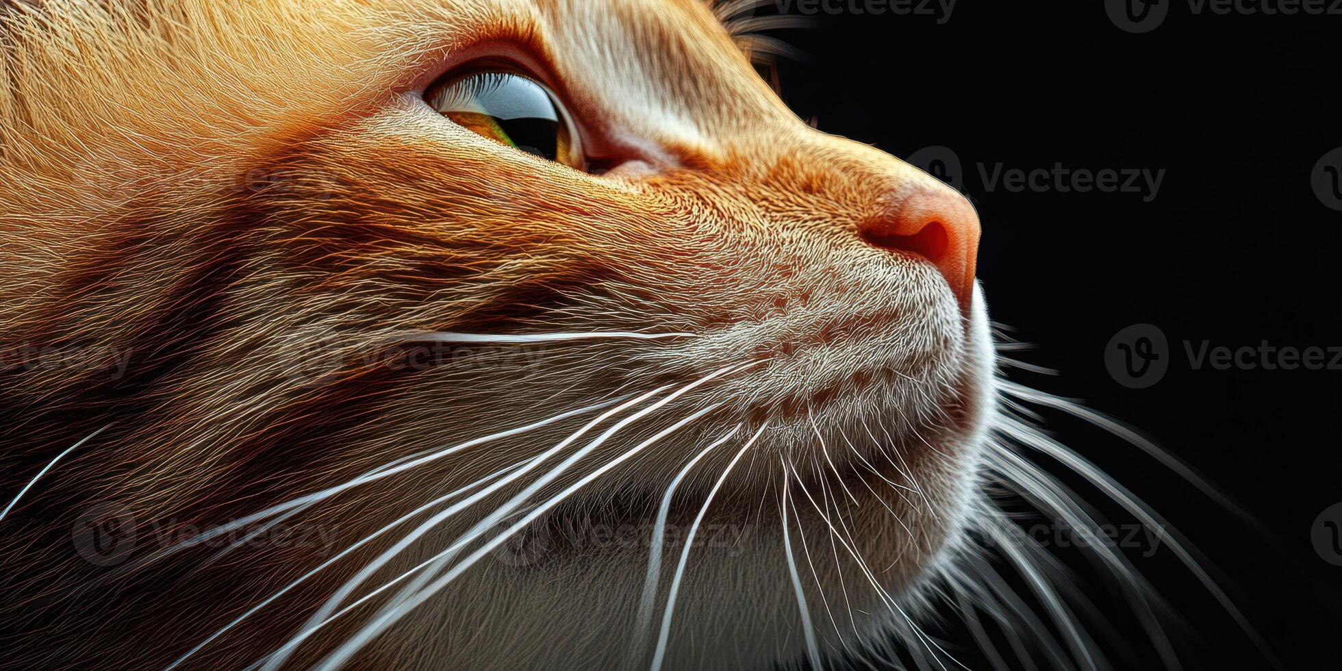 Close-up of a cat's face highlighting its striking orange fur and expressive eyes under soft lighting photo