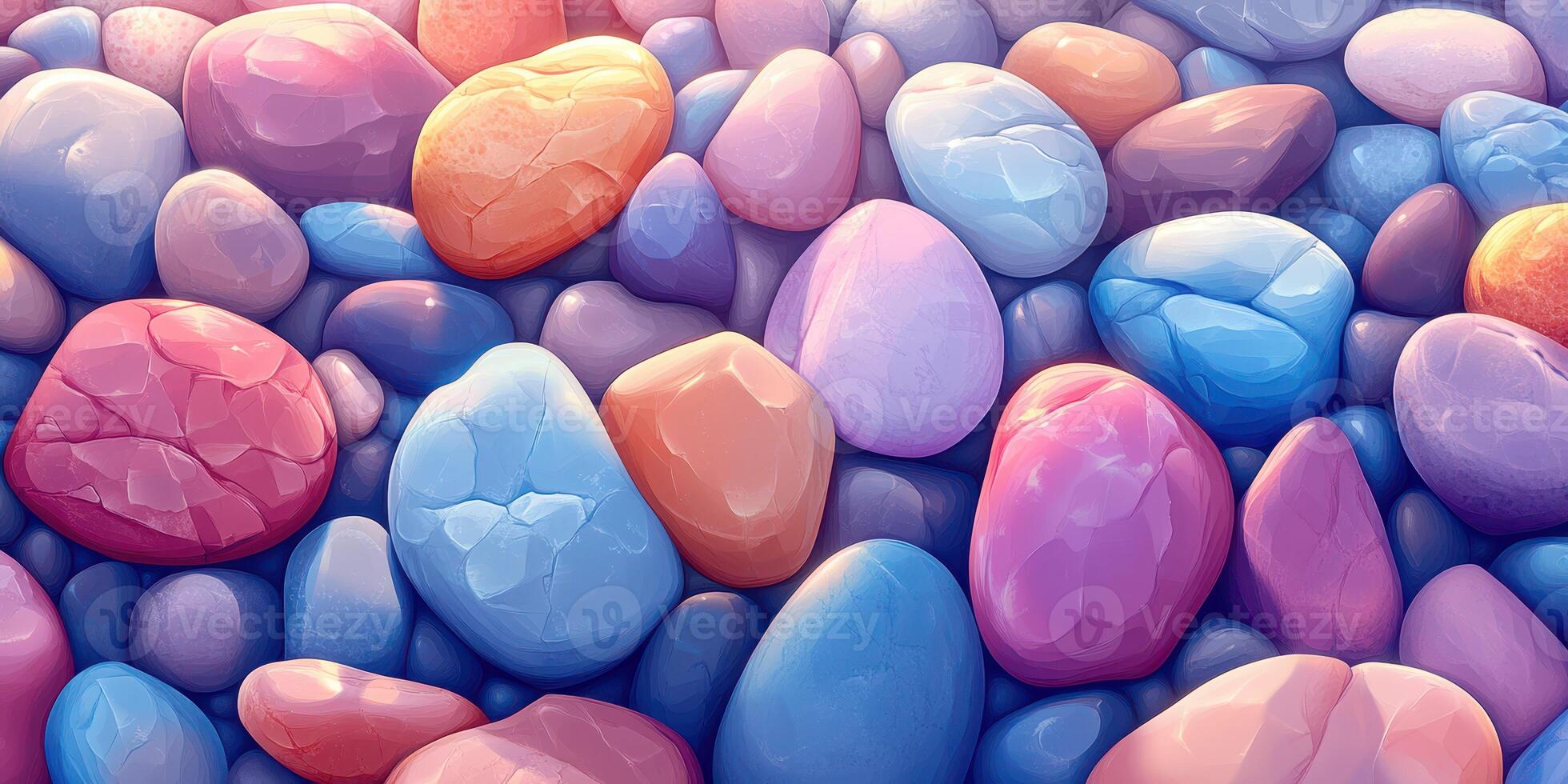 Colorful stones scattered across a smooth surface creating an eye-catching pattern in natural light photo