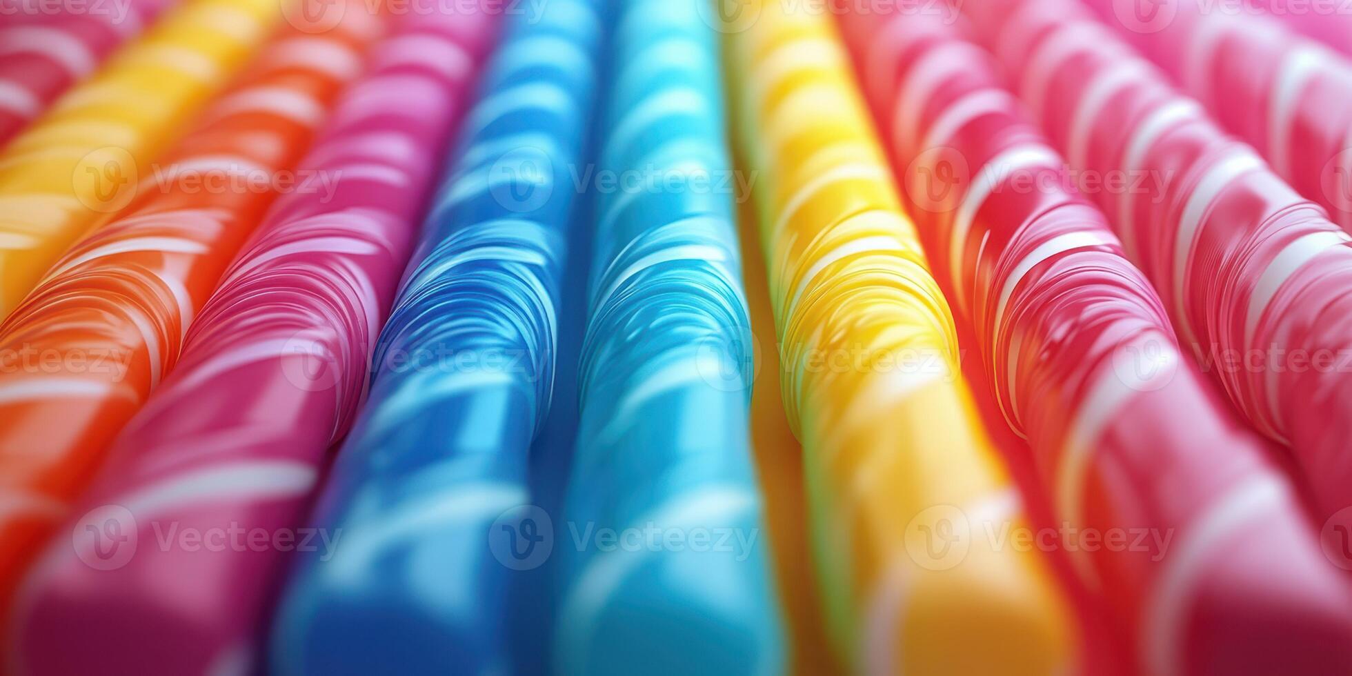 Colorful candies arranged in vibrant stripes at a fun candy store during a bright summer day photo