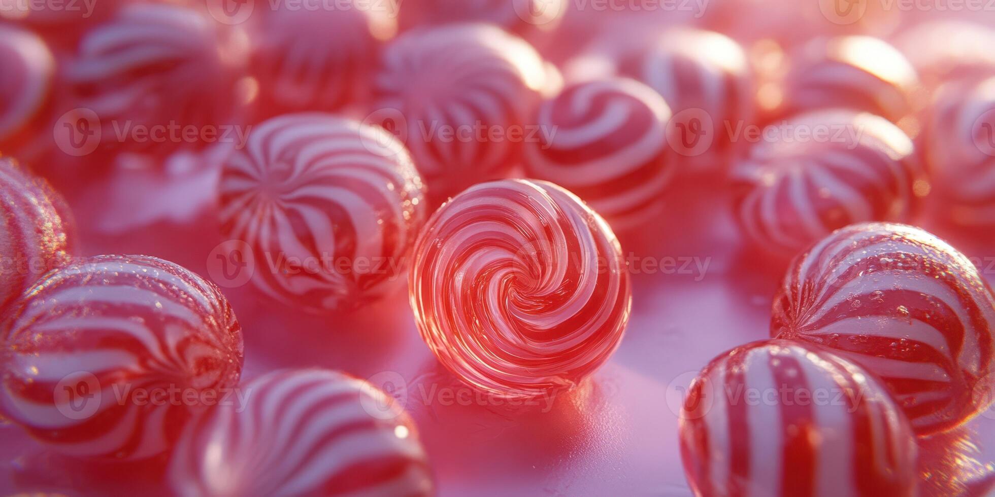 Colorful swirl candies scattered on a shiny surface create a festive and cheerful atmosphere in a bright setting photo
