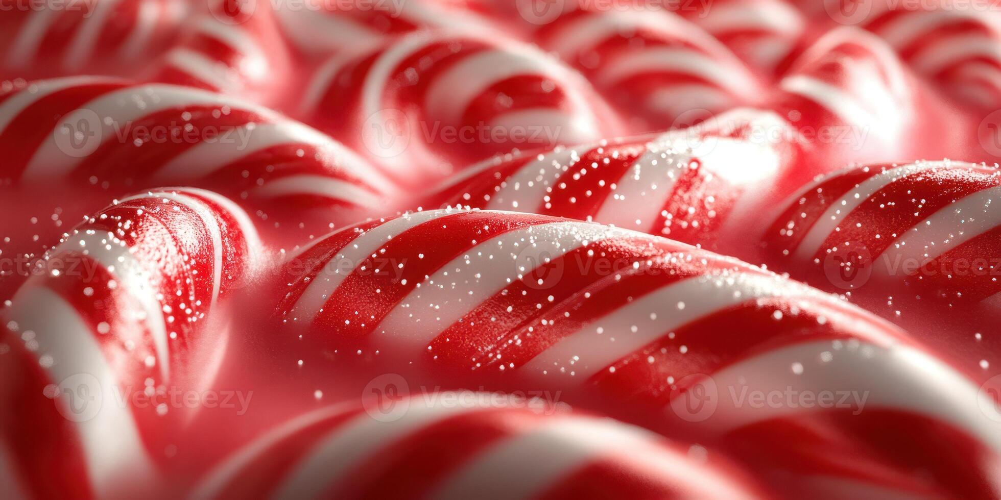 Swirling red and white candy canes surrounded by a soft white powder on a festive backdrop photo