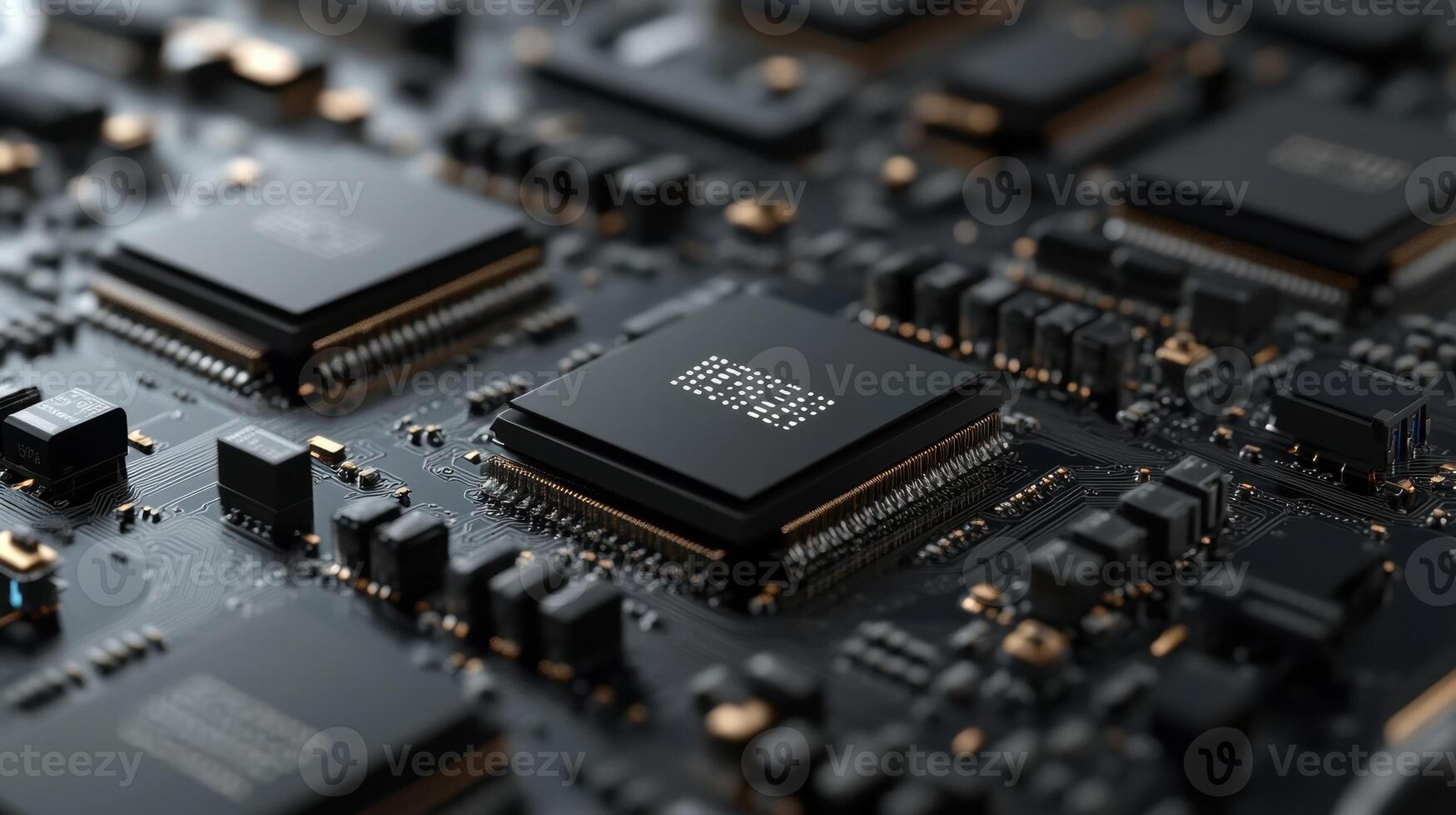 Cpu processing data on motherboard with integrated circuit and electronic components photo