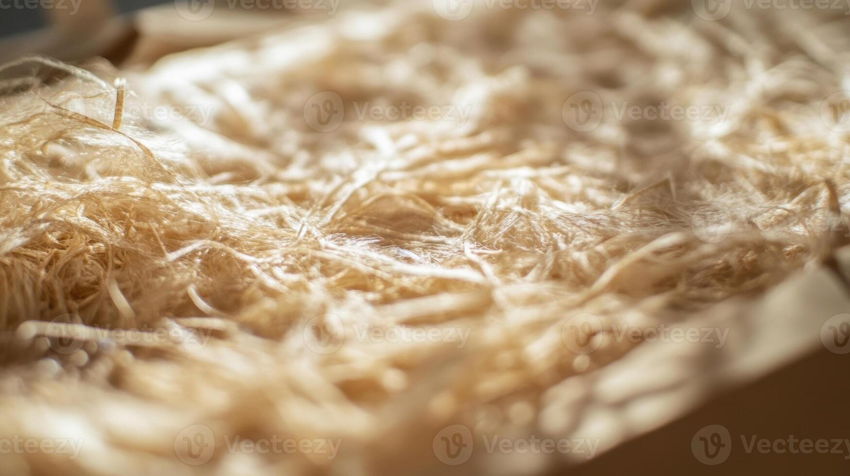 Wood wool filling a cardboard box for packaging photo