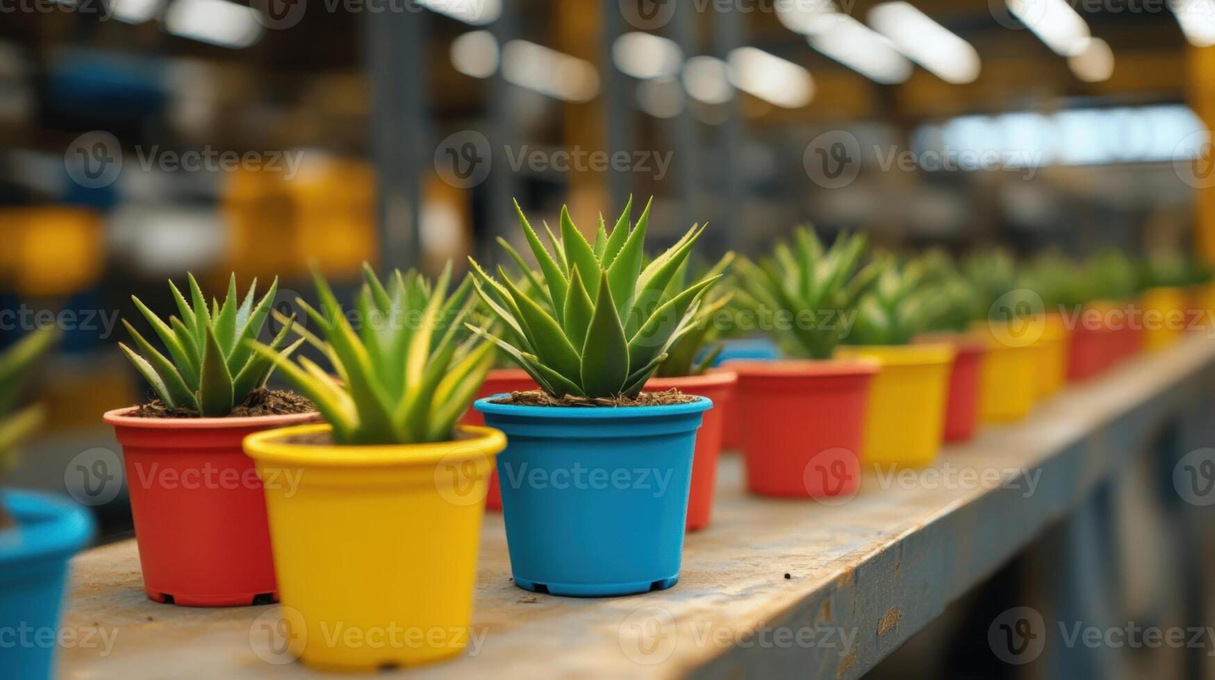 Colorful flower pots with succulents in a plant nursery photo