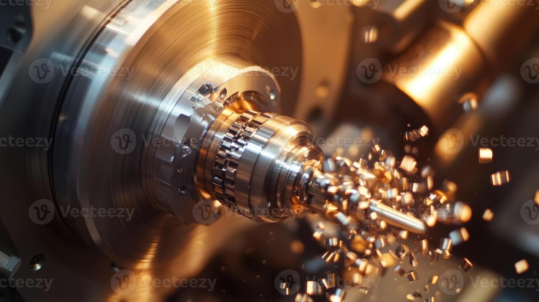 Cnc lathe machine is making metal shavings during metalwork photo