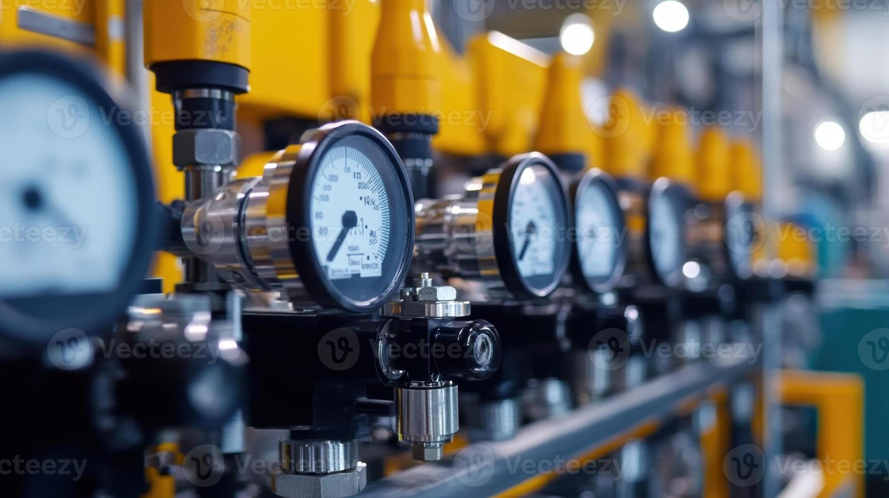 Pressure gauges measuring industrial processes in modern factory photo