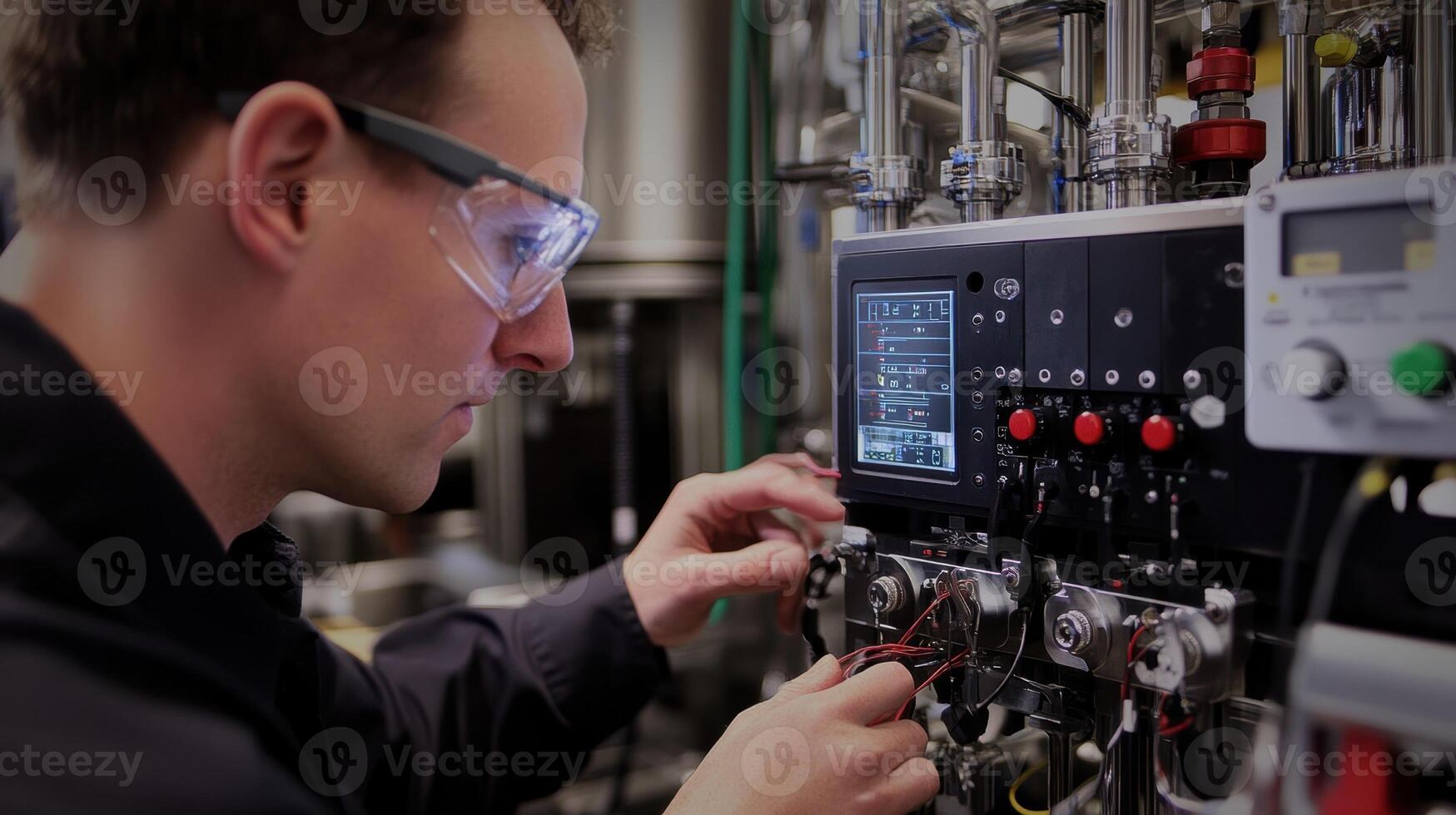 Scientist working on control panel in laboratory setting photo
