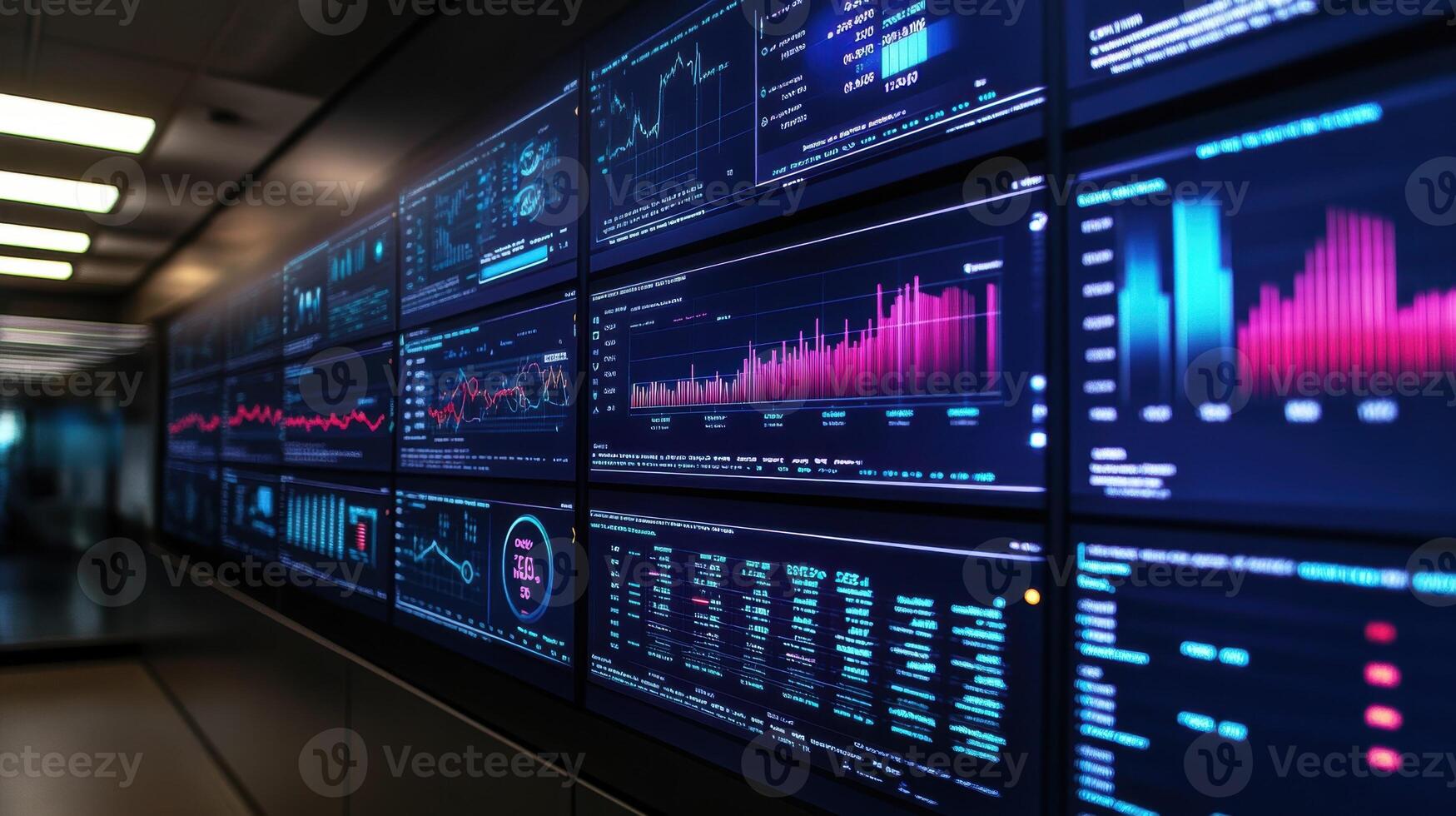 Big data analysis wall showing monitoring progress and financial analytics photo