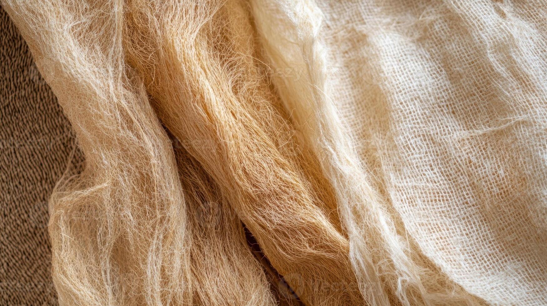 Ramie fiber and fabric creating a natural textile background photo