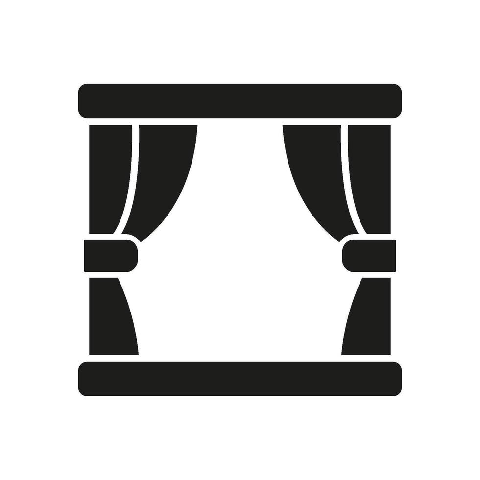 Window With Curtains Silhouette Icon. Home Window With Drapes Glyph Symbol. Drapes For Home Interior. Isolated Illustration vector