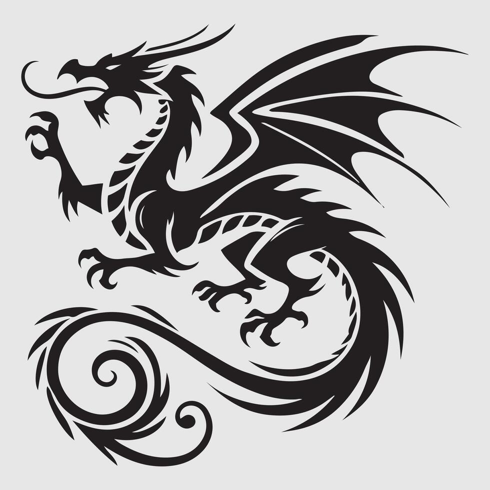 Detailed Dragon Silhouette on White vector