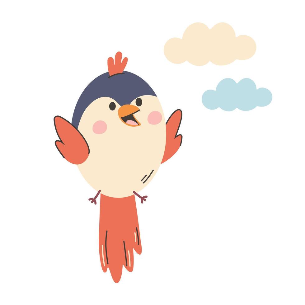illustration of a cute little bird, cloud. Hand drawn flat style design. vector