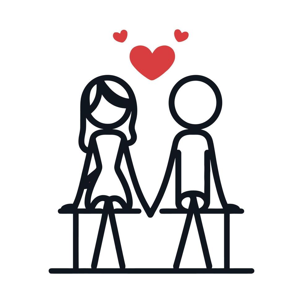 couple on bench with heart icon vector