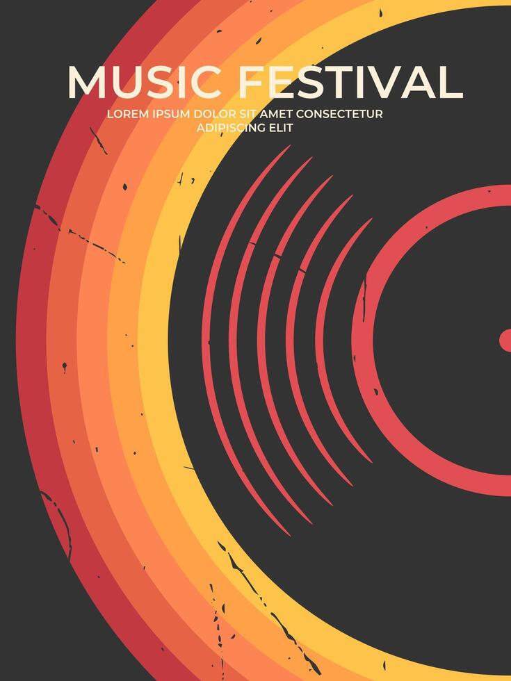 Music festival retro poster design with vinyl record emblem. Music festival background template vector
