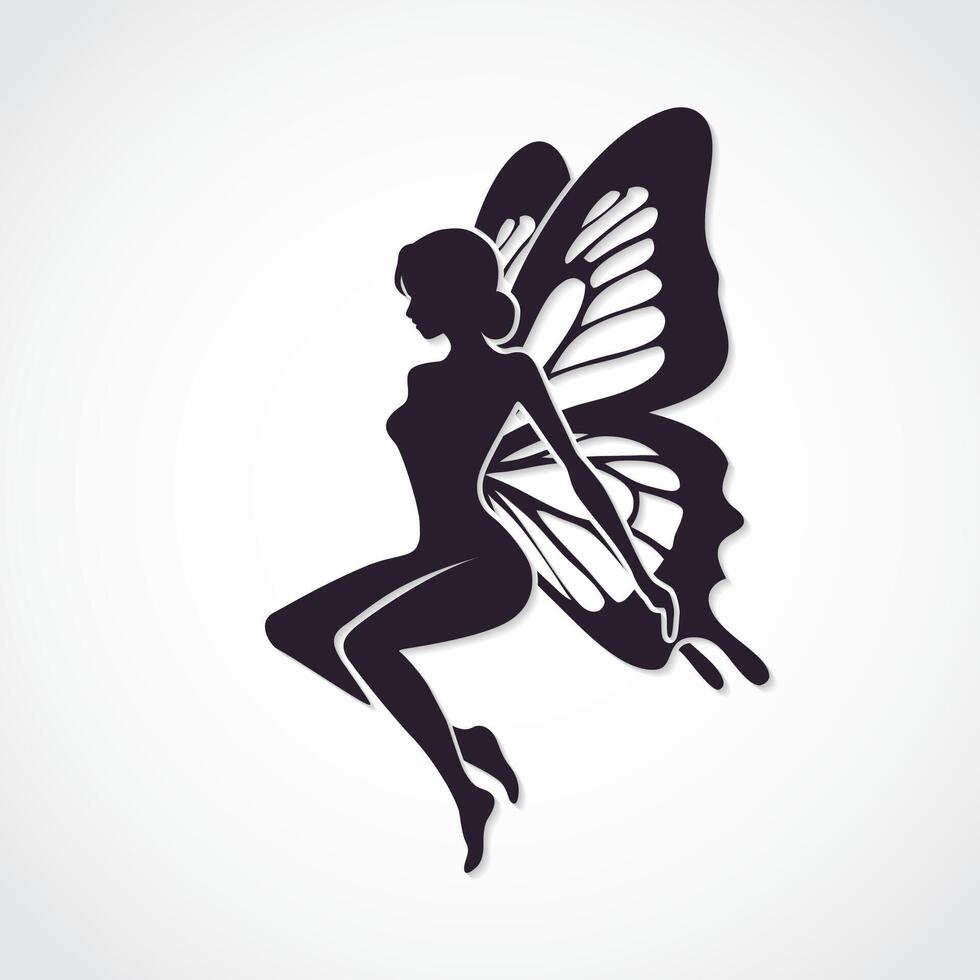 fairy beautiful silhouette woman with butterfly wings vector
