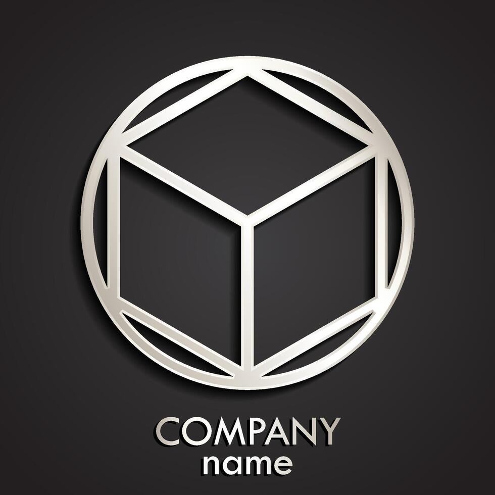 cube in circle 3d linear silver logo vector
