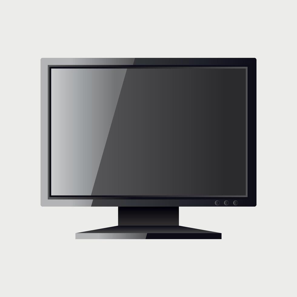 black and white icon of modern lcd computer desktop monitor on white background vector