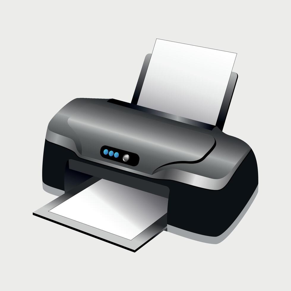 inkjet color office printer icon with paper on white background vector
