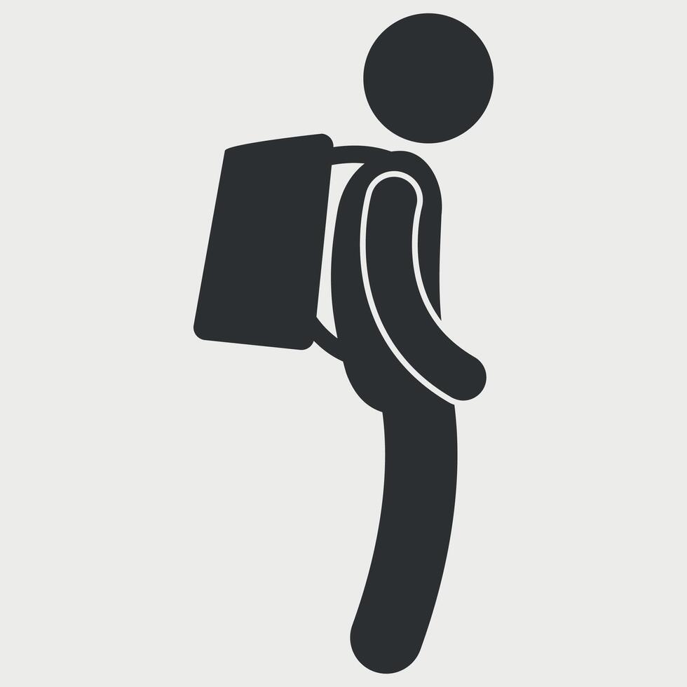 black and white icon of a school student with a backpack briefcase on a white background vector