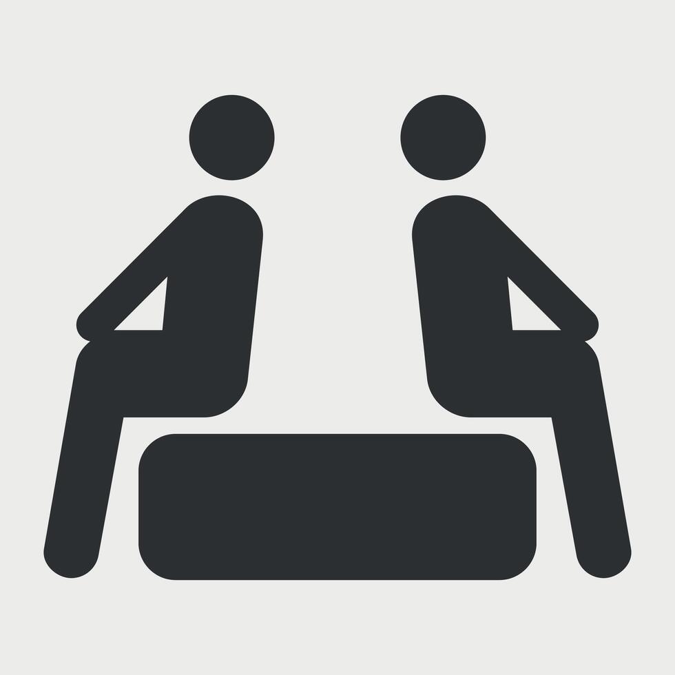 black and white icon of sitting waiting people on white background vector