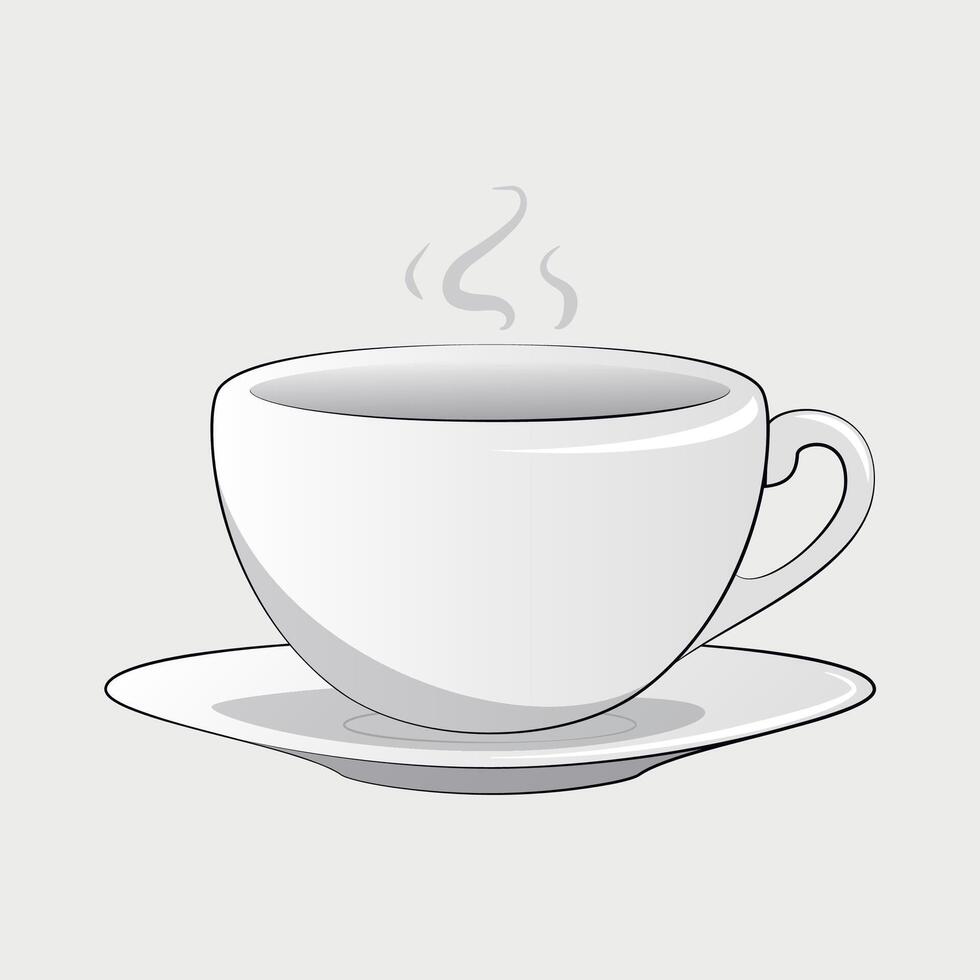 white icon of cup standing on saucer on white background vector